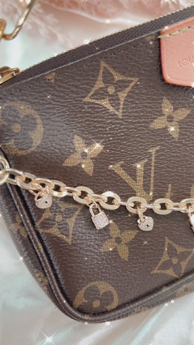 Padlock & Key Diamanté Gold Handbag Charm