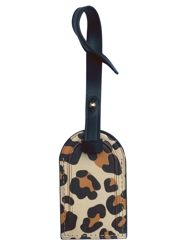 Leopard Print Leather Luggage Tag